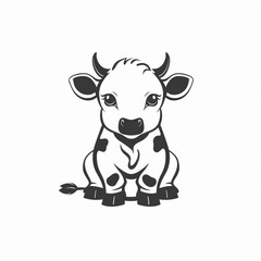Cute Cow Vector Logo in Black and White Outline Design