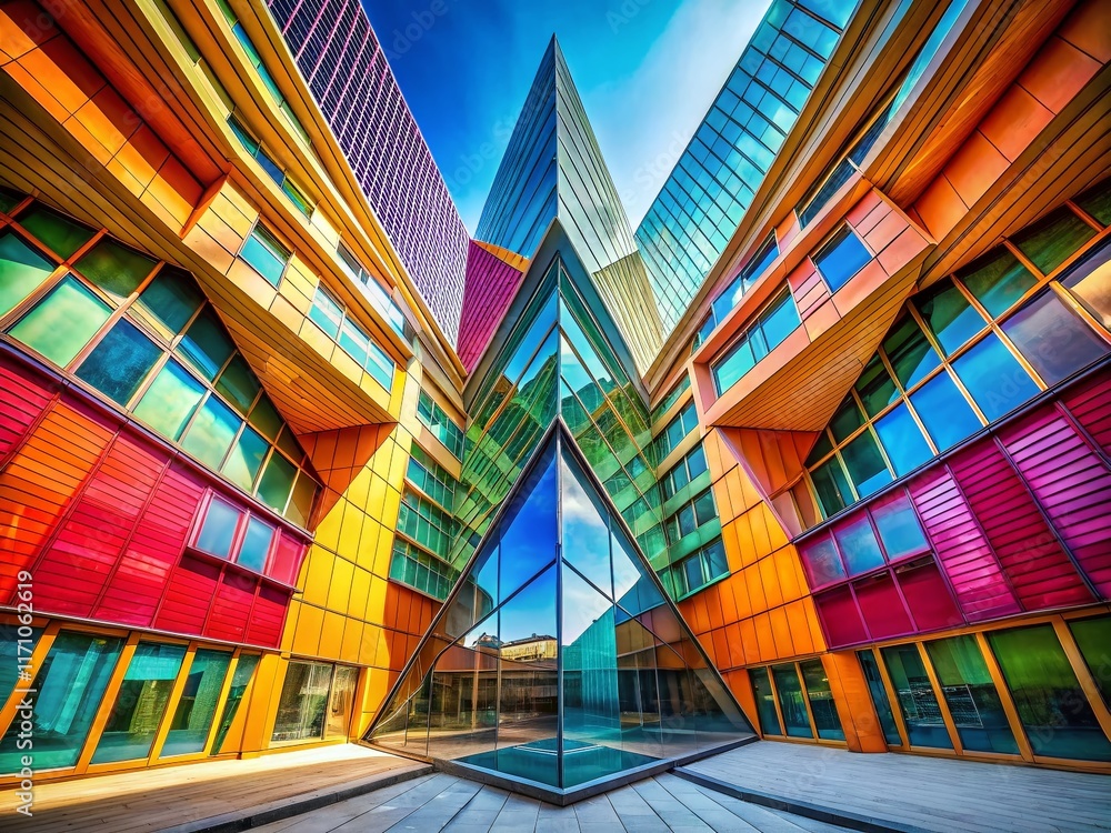 Poster panoramic abstract shapes: geometric angles and lines in architectural design