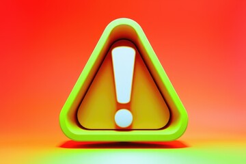 A vibrant 3D rendering of a triangular warning sign with an exclamation mark, symbolizing caution or alert.