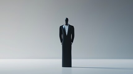 Obraz premium A sleek, stylized figure in a tuxedo stands against a minimalist backdrop.
