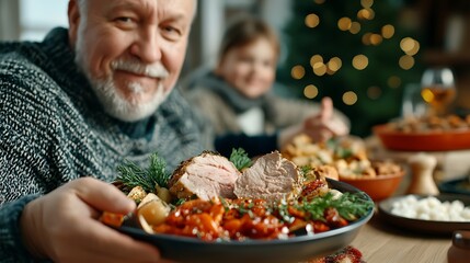 A warm and inviting scene of a family gathered around a festively decorated table enjoying a delightful holiday meal together and cherishing the season s togetherness