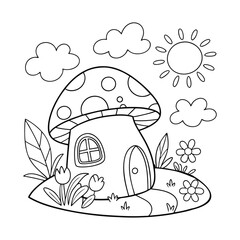 Mushroom house coloring page for kids
