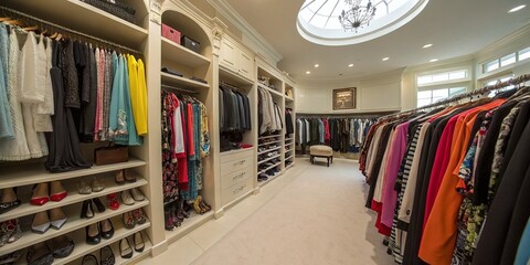 Panoramic Closet Full of Clothes: Outfit Choice Dilemma