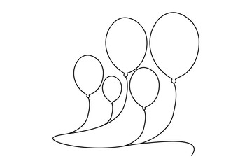 Balloon continuous single line art and birthday celebration isolated outline  vector illustration
