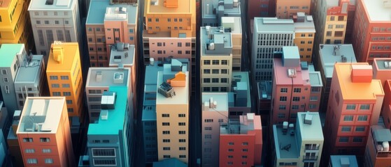 Vibrant urban landscape city skyline aerial view modern architecture colorful buildings urban environment