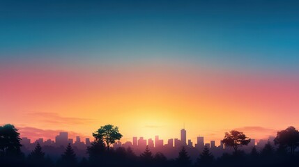 Fototapeta premium Sunrise over urban skyline city landscape digital artwork serene environment wide angle view tranquil concept