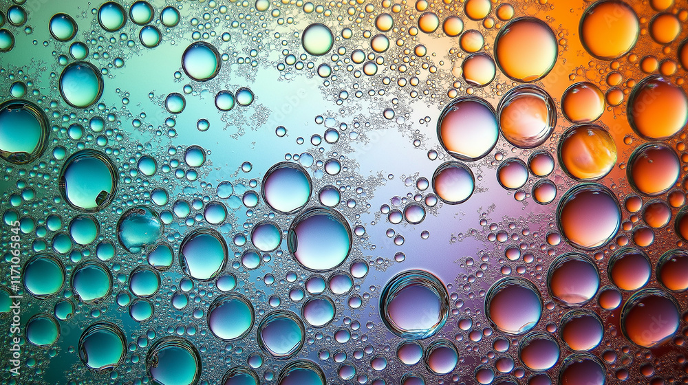 Poster colorful oil bubbles creating abstract pattern on gradient background