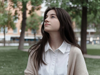 Retrato de una bella joven respirando aire puro en el parque.jpg, una bella joven respirando aire puro en el parque
