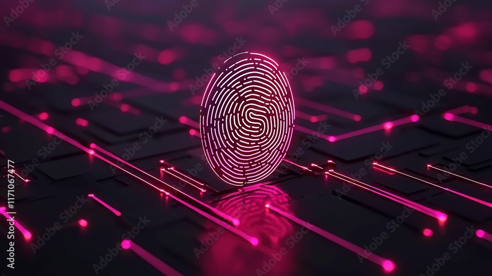 Poster privacy compliance rights concept, a glowing fingerprint surrounded by glowing circuit patterns, sym