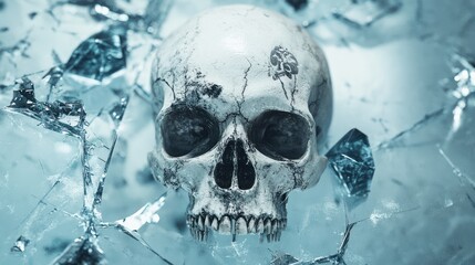A skull amidst shattered ice.