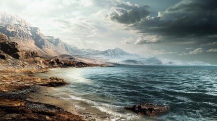 Obraz premium Majestic Mountain Seascape: Where Sky Meets Sea