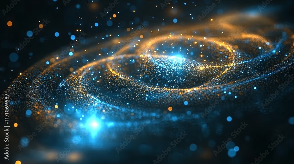 Poster dynamic abstract gears and cogs in vibrant blue and yellow, creating a sense of motion