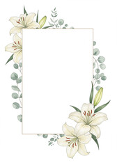 Elegant White Lily Eucalyptus Floral Frame Border