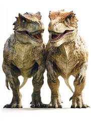 Fototapeta premium Two stylized dinosaur-like creatures standing side by side.