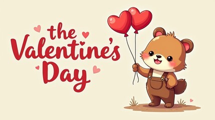 Valentine's day greeting card with cute animal, Valentine's illustration