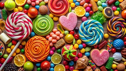 Fototapeta premium Panoramic View of Assorted Sweets and Candies Background