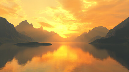 Fototapeta premium Golden Tranquility: Capturing Nature's Majestic Symphony at Sunset