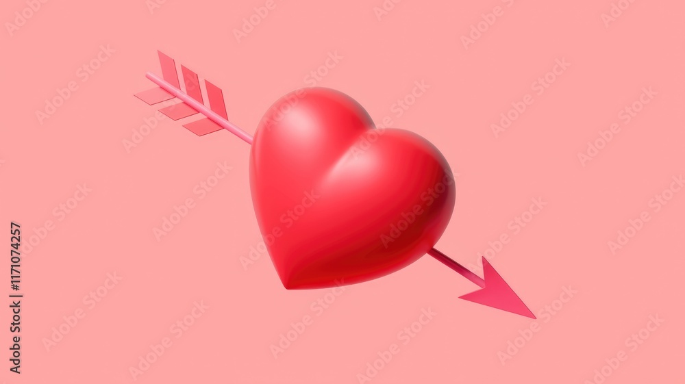 Poster a 3d rendering of a red heart pierced by an arrow, symbolizing love and valentine's day.