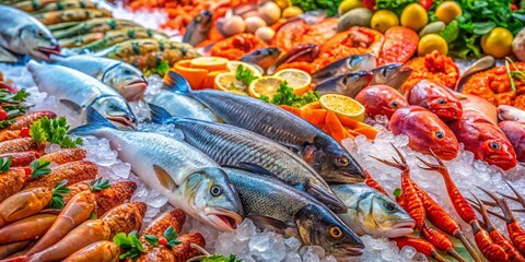Panoramic View of Fresh Croatian Seafood Market - Abundant Catch Displayed