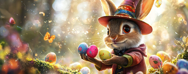 Fototapeta premium easter bunny with easter eggs