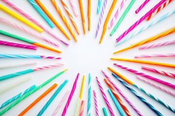 Obraz premium Colorful birthday candles arranged in circular pattern, radiatin
