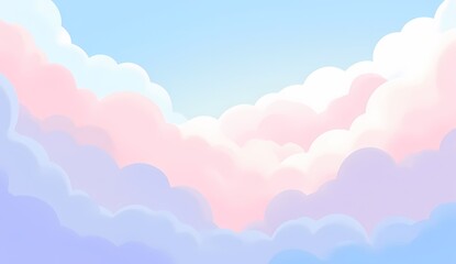 Fototapeta premium A whimsical pastel background featuring soft clouds in hues of blue, pink, and lavender. The smooth blending creates a dreamy and calming effect