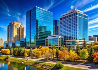 Fototapeta premium Panoramic View of Modern Saskatoon Downtown Office Buildings