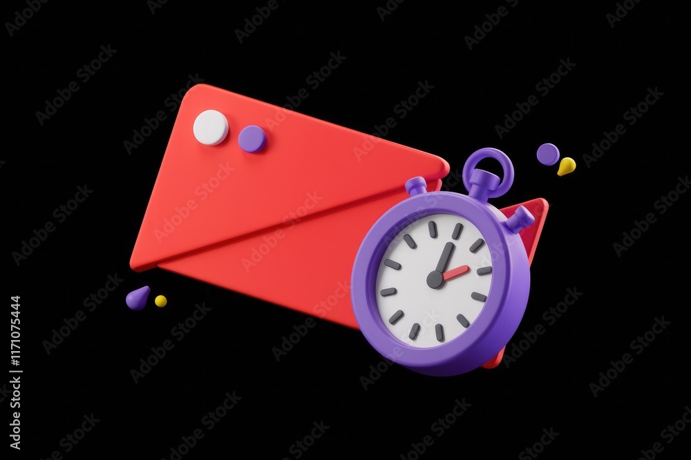 Aufkleber A 3D render of a red envelope and purple stopwatch symbolizing fast email delivery.