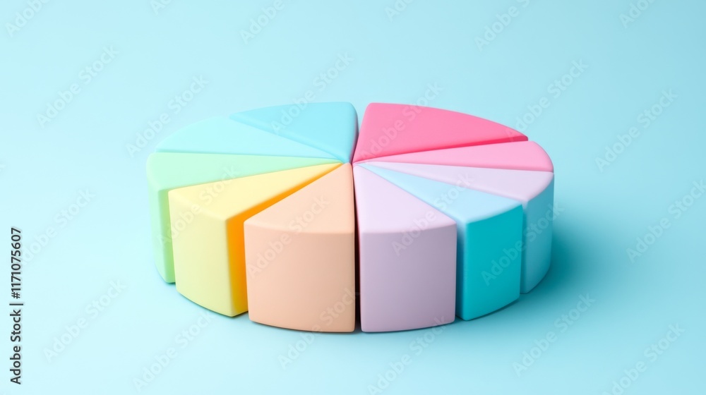 Fototapete An elegant D pie chart with soft curves and a pastel color palette, showcasing different data points in a harmonious and visually appealing manner.