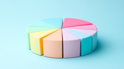 Fototapeta premium An elegant D pie chart with soft curves and a pastel color palette, showcasing different data points in a harmonious and visually appealing manner.