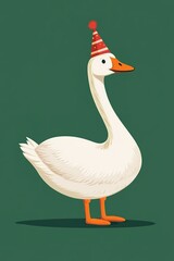 Whimsical white goose wears festive party hat against vibrant gr