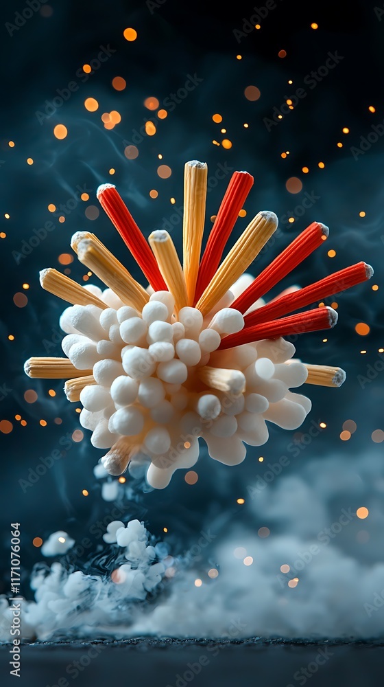 Poster captivating image of a firecracker explosion captured in midair showcasing vibrant reds and a mesmer