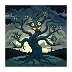 Horror tree vector illustration. Halloween, creepy tree graphic