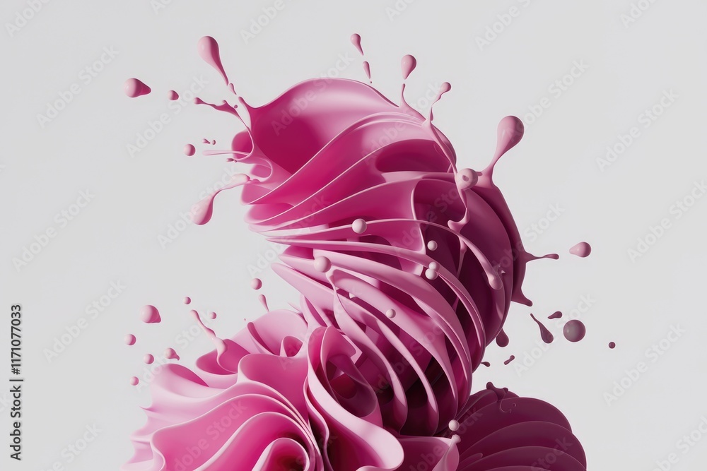 Poster pink liquid swirls and splashes in a dynamic, abstract art form.