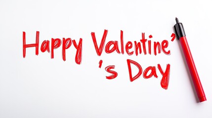 the word "Happy Valentine's Day" made with a red marker on a white background. Concept of St. Valentines Day