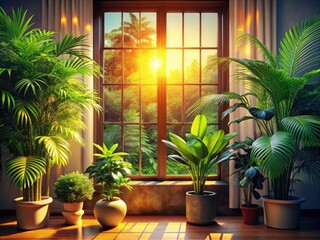 Fototapeta premium Glowing Tropical Room - Interior Design AI Photo