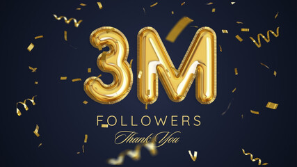 Thank you followers peoples, 3m online social group, happy banner celebrate, Vector illustration