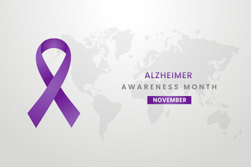 Alzheimer cancer awareness illustration on White background with purple color ribbon.