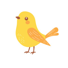 Cute cartoon bird on a branch with yellow leaves.