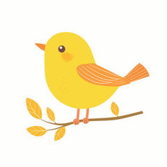 Cute cartoon bird on a branch with yellow leaves.