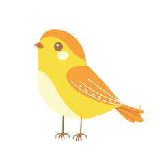 Cute cartoon bird on a branch with yellow leaves.