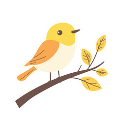 Cute cartoon bird on a branch with yellow leaves.