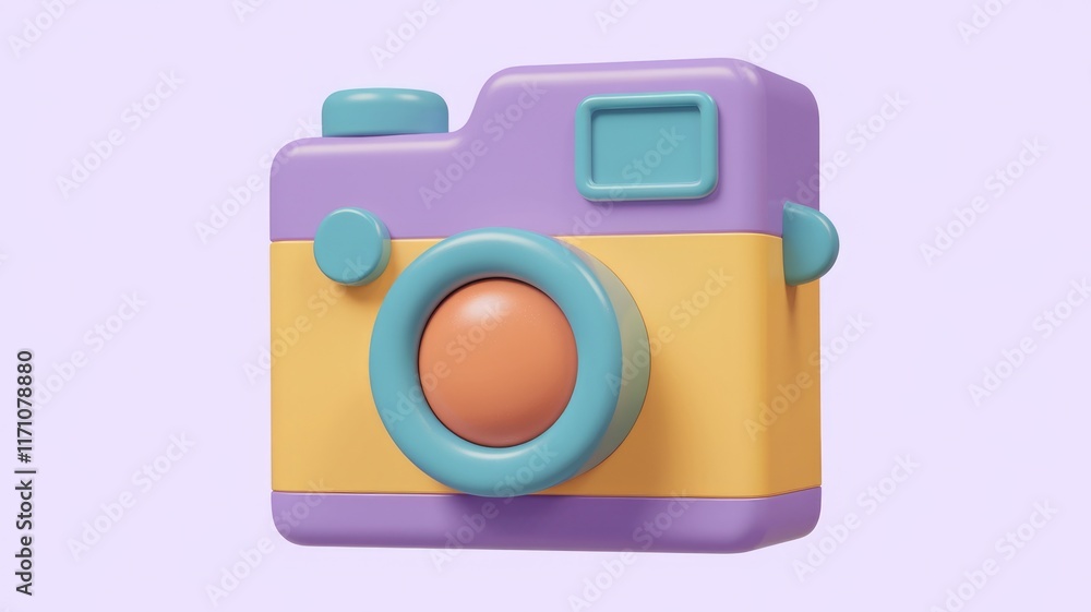 Poster a colorful 3d rendering of a cartoon camera, symbolizing photography and creativity.