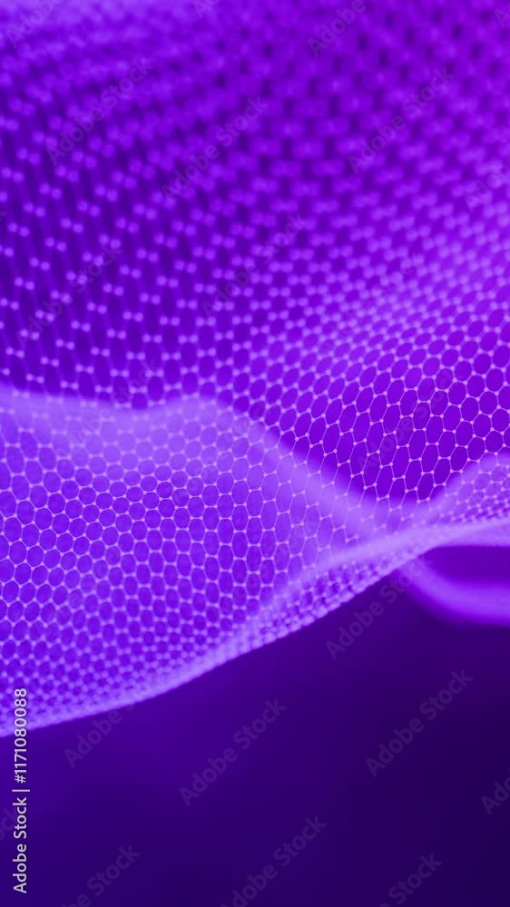 Poster Hexagonal Grid with Flowing Blue Abstract Mesh on Black Background