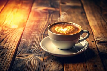 Obraz premium Nostalgic heart latte art graces a vintage coffee cup; a retro coffee photo.