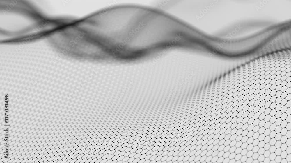 Aufkleber hexagonal mesh pattern with flowing abstract waves in black and white