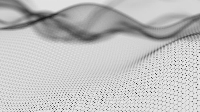 Hexagonal Mesh Pattern with Flowing Abstract Waves in Black and White