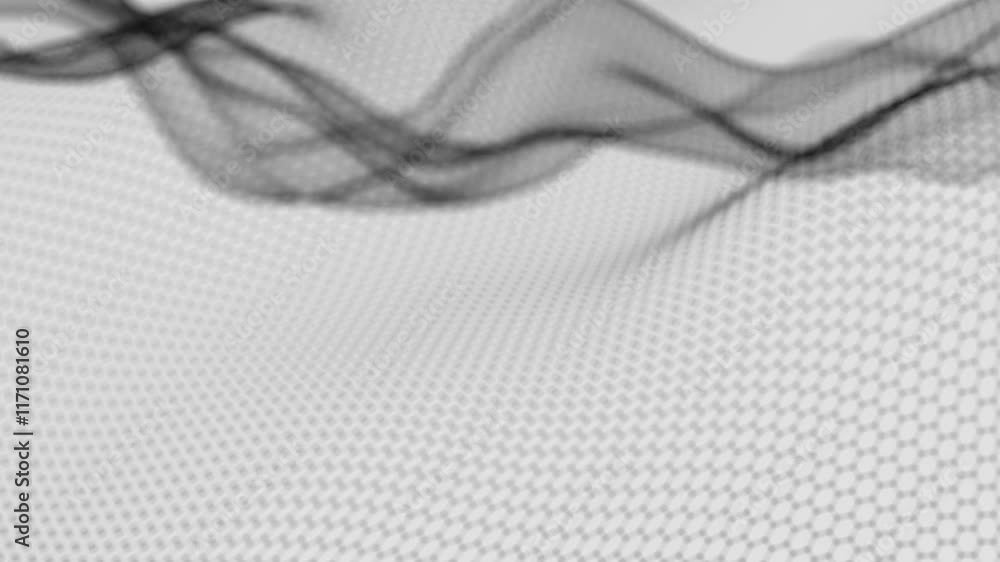 Poster Hexagonal Mesh Pattern with Flowing Abstract Waves in Black and White