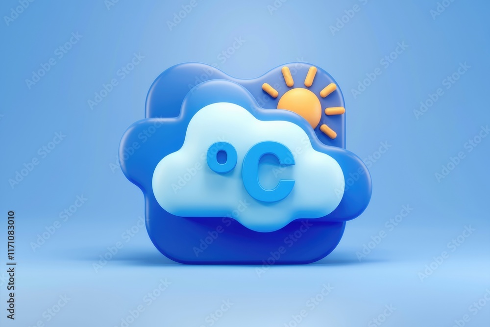 Poster 3d weather icon depicting partly sunny conditions with temperature in celsius.