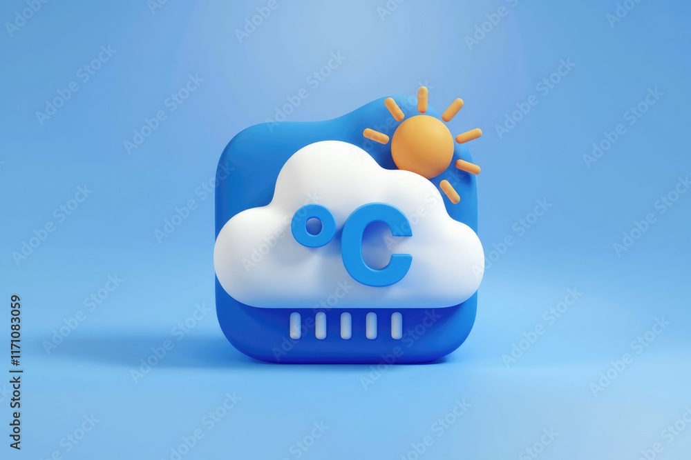 Aufkleber 3d weather app icon depicting partly cloudy weather with a sun and temperature in celsius.